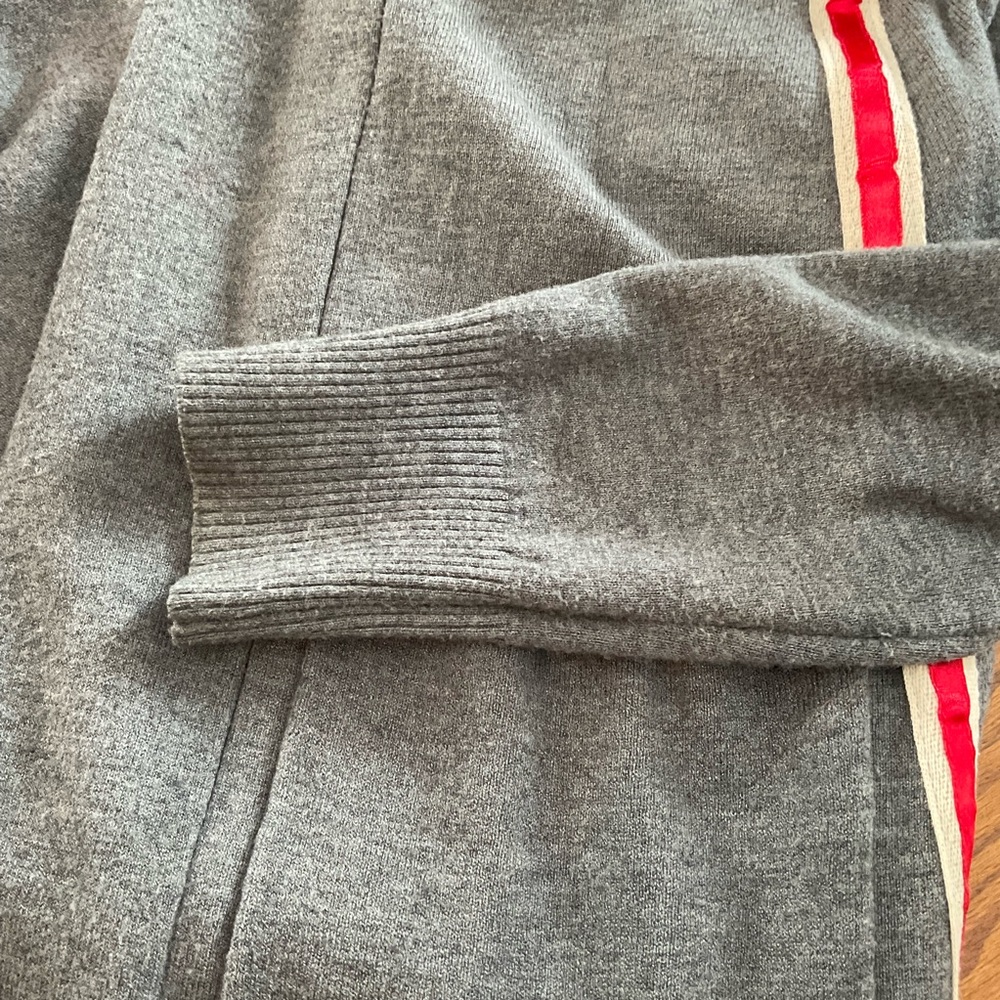The Nu Vintage Gray w/Red/White Stripe on Sides, Open Front Long Sweater Vest, S - Picture 7 of 11
